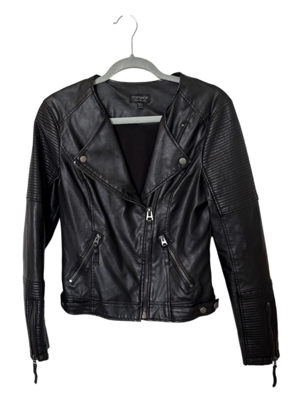 TopShop Nelly Black Faux Leather Biker Jacket Size 4